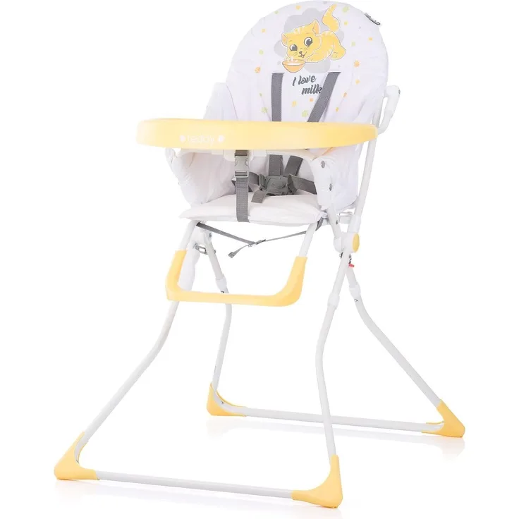 Chipolino Hochstuhl Teddy, klappbar, großer Tisch, verstellbare Fußablage, Gurt gelb