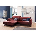 KAWOLA Sofa YORK Leder Life-line cherry Rec links Fuß Metall schwarz mit Sitztiefenverstellung 85 x 180 x 284 cm