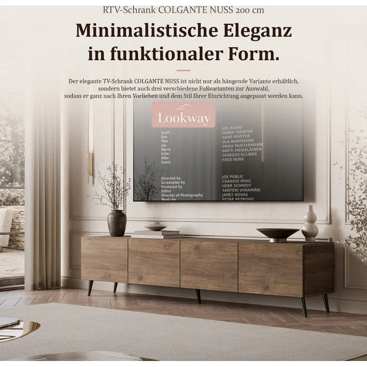 Lookway TV-Schrank COLGANTE in Nussbaum, 200 cm, auf hohen Füßen (2x TV- Schrank) 200 x 40 x 49 cm – Bild 2