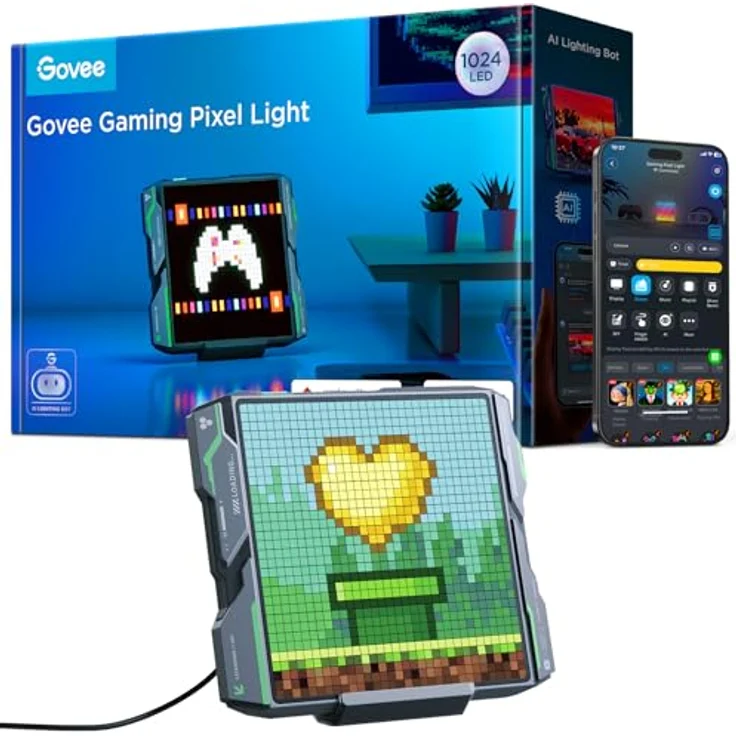 Govee Pixel Licht Gaming Quadrat, 32x32 RGB Pixel Art LED Panel mit 150 Szenenmodi, 10 Musikmodi, AI-fähig, kompatibel mit Alexa und Google Assistant – Bild 1