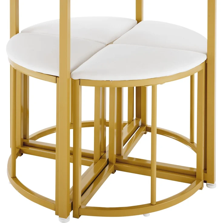 Runder Esstisch 80 cm mit 4 Samtstühlen, MDF Tischplatte weiß, Essgruppe mit vergoldetem Metallrahmen für Küche & Esszimmer – Bild 9