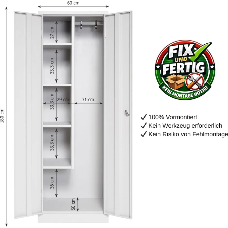 Putzmittelschrank, 60x180 cm, grau – Bild 2