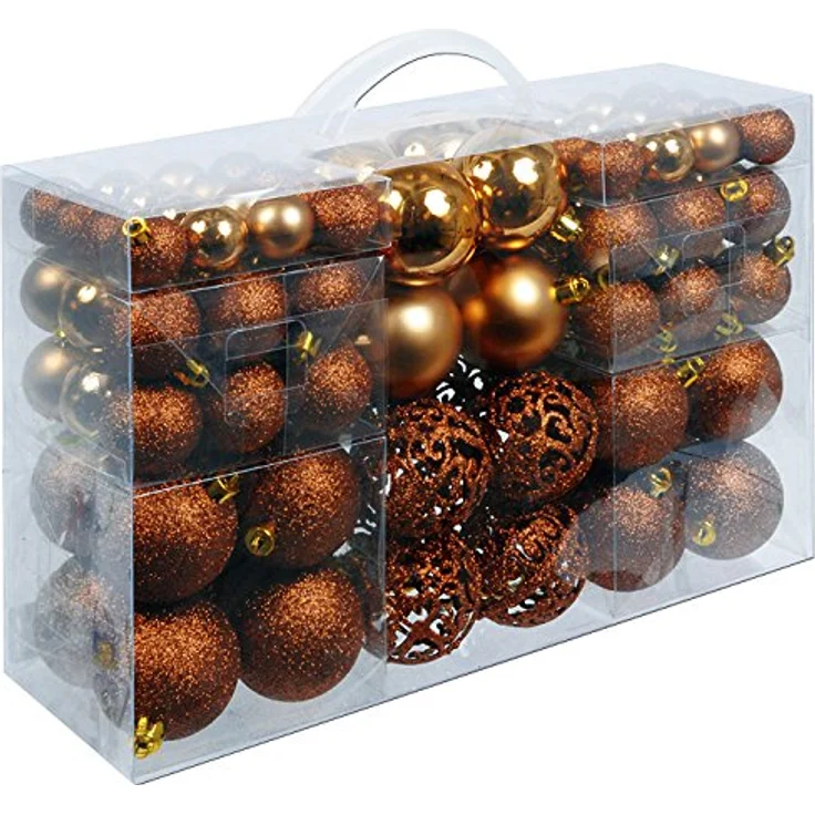 DEUBA® Weihnachtskugeln Set, 100-teilig, Ø 3-6 cm, bruchsicherer Kunststoff, matt und glänzend, Christbaumschmuck in Bronze – Bild 4