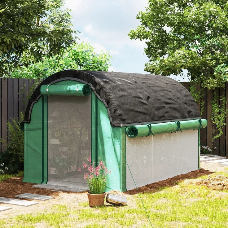 Wohnora-Gewächshaus 3 x 2 x 2 m Foliengewächshaus mit 6 Fenster, Rolltüren, Aufrollbar Seitenwänden, UV-beständiger Folientunnel, Winterfest Tomatenhaus mit Erdanker, Grün,H 198cm x T 300cm x B 200cm – Bild 4
