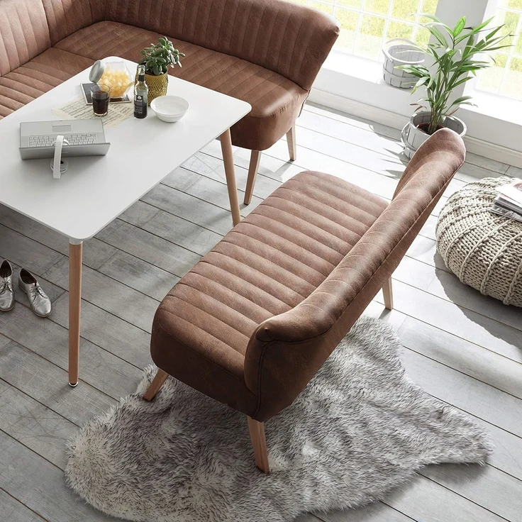 Diningsofa Markus / Marcel, Echtholz, Mikrofaser, Braun, 182 x 87 x 69 cm – Bild 2