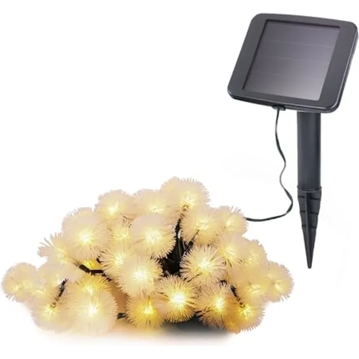 esotec LED Gartenleuchte Solarkette 30 Pusteblumen 9m +2m Zuleitung 3000K winterfest 102185, LED fest integriert