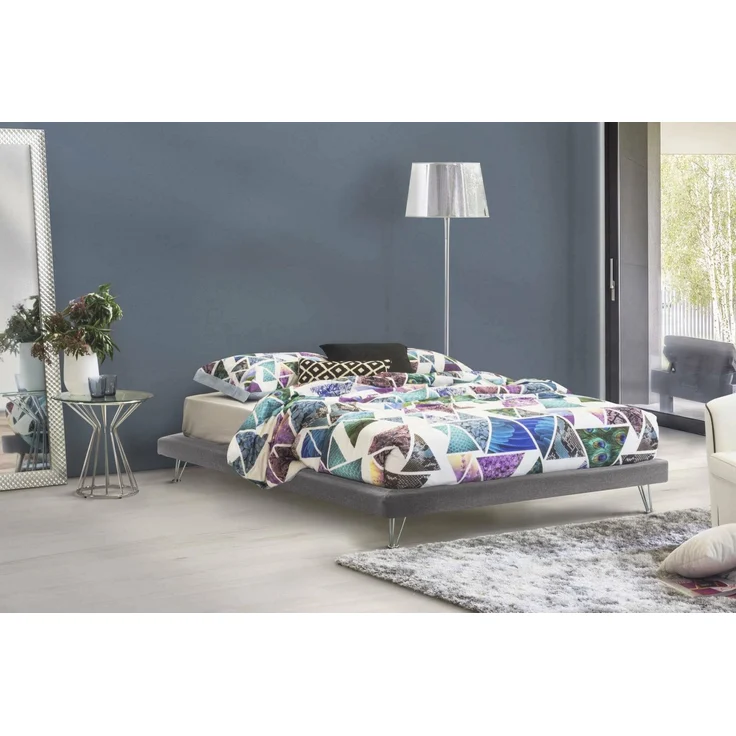 Talamo Italia - Doppelbett Isabella, Festbett aus Stoff mit Füßen, 100 % Made in Italy, geeignet für Matratze 160x190 cm, Grau