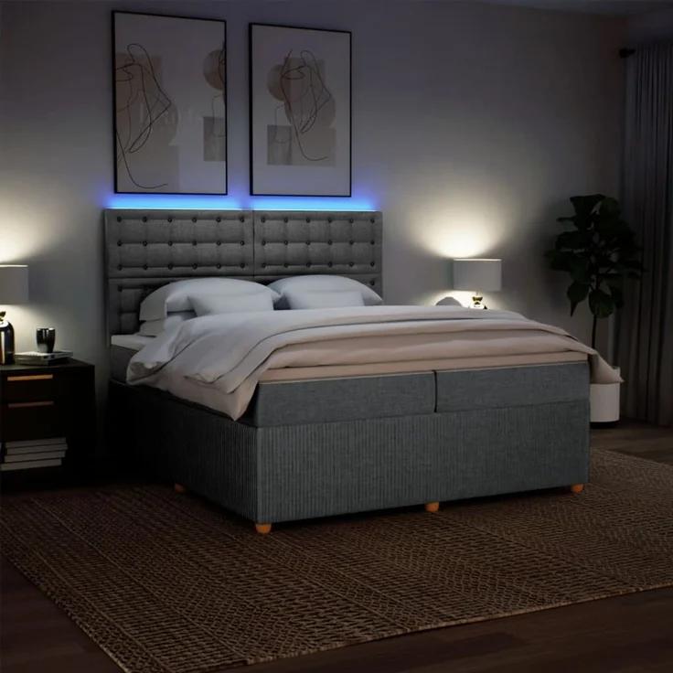 vidaXL Boxspringbett mit Matratze Hellgrau 200x200 cm Stoff 3294477 – Bild 4