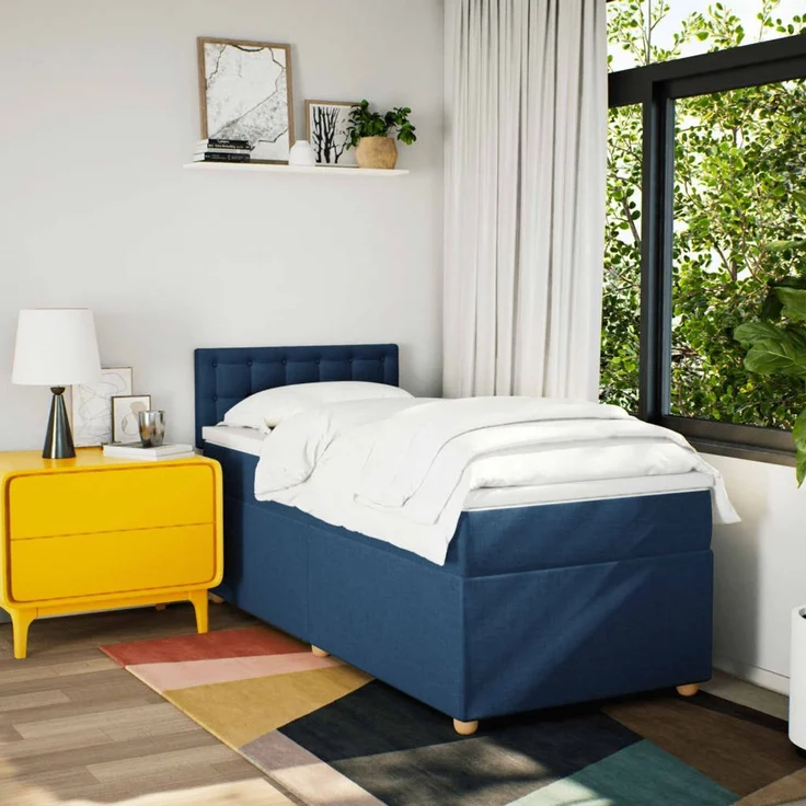 vidaXL Boxspringbett mit Matratze Blau 90x200 cm Stoff 3288883 – Bild 4