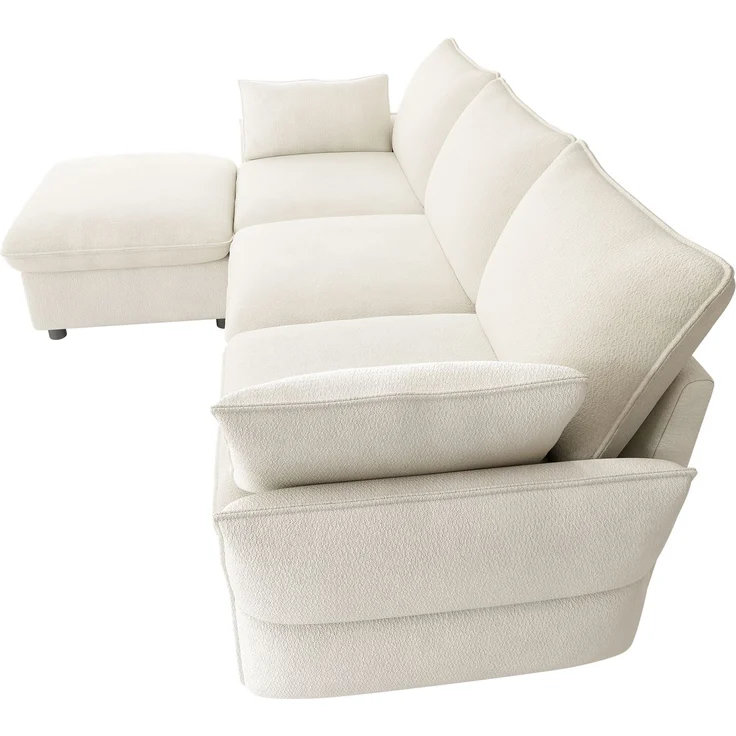 Merax 222cm Ecksofa mit Ottomane (inkl. 1 Hocker), 3-Sitzer Sofa aus Chenille, Beige – Bild 8