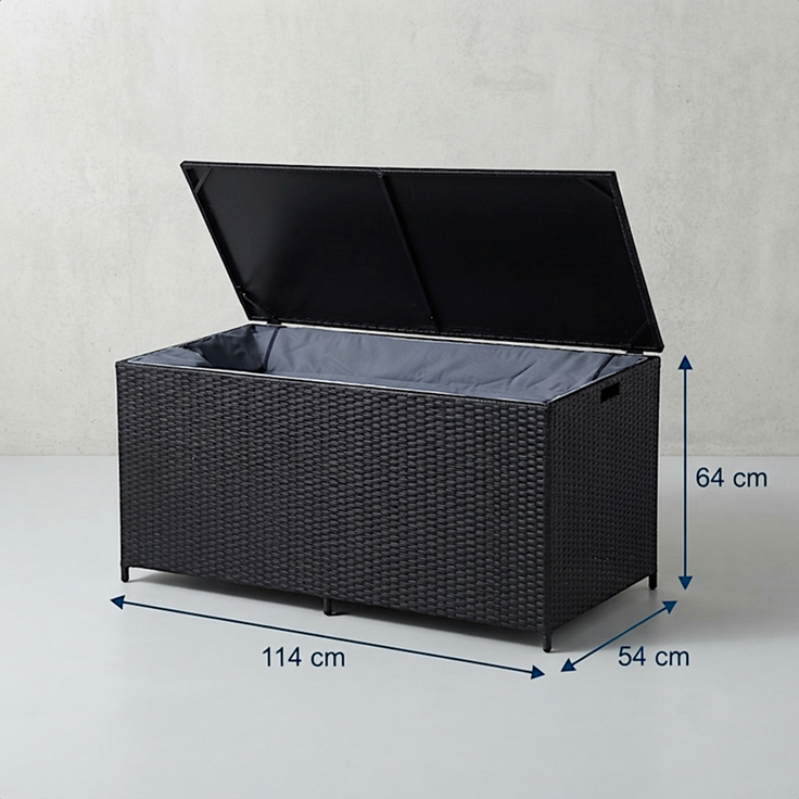 Polyrattan Auflagenbox Kissenbox Gartenbox 114 cm Aufbewahrungsbox Truhe Schwarz – Bild 2