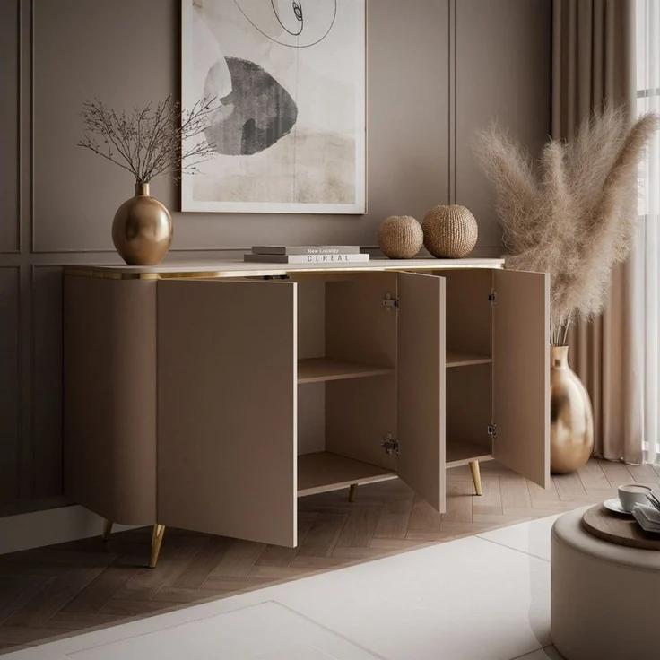 ALLHOUSE24 Wohnzimmer-Set LINE II, 2-tlg, Kommode & TV-Lowboard, Kaschmir, goldene Metallfüße, (2-St, Das Set besteht aus: Kommode, TV Schrank), Breite: Kommode: 140 cm, TV Schrank 200 cm – Bild 3