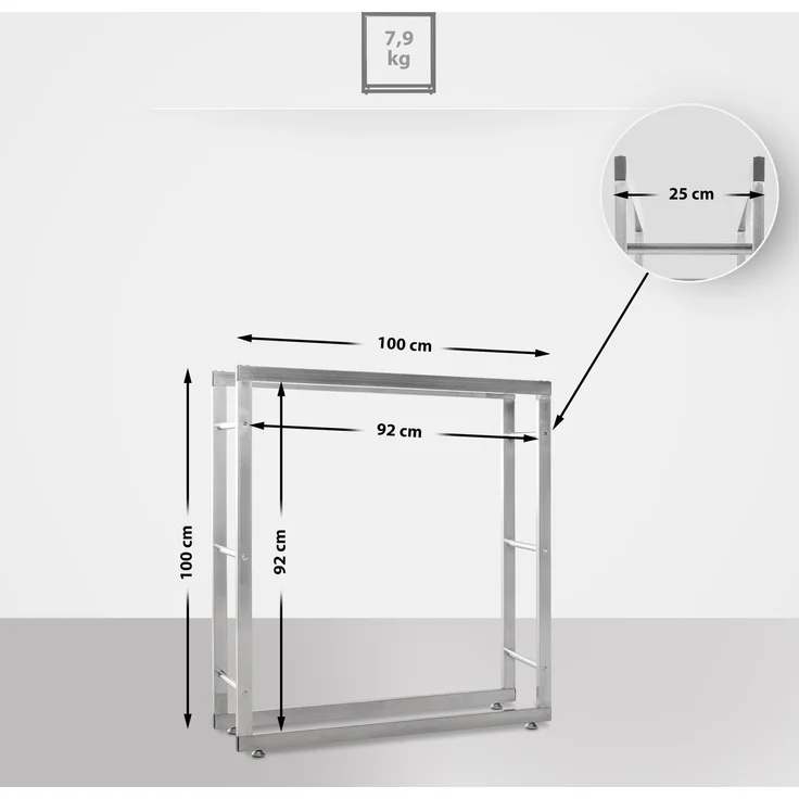CLP Kaminholzständer Keri V2 Edelstahl,edelstahl 25x100x100 cm – Bild 2