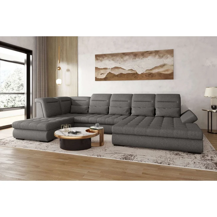99rooms Toscana Wohnlandschaft Velours VOGUE Grau Rechts – Bild 5