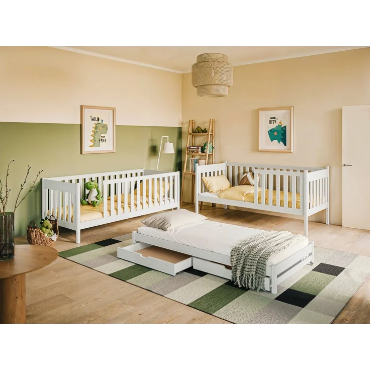Kids Collective Etagenbett Kinderbett Hochbett 80x180, 90x200 cm mit Ausziehbett Lattenrost, Ausziehfunktion 2 Schubladen extra hoher Rausfallschutz 90x200 cm – Bild 3