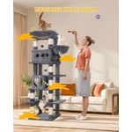 170 cm Kratzbaum Groß, Katzenturm für Maine-Katze Großkatze, Mehrstöckiger Kratzbaum mit Großer Sitzstange, Waschbare Matte, Katzenhausmöbel mit 2 Höhlen, 8 Kratzbäume, Dunkelgrau