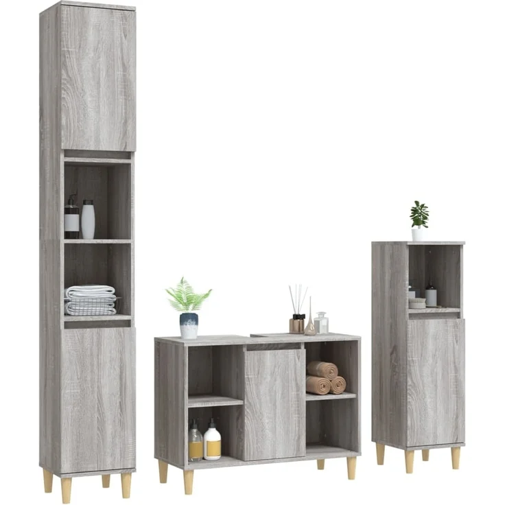 vidaXL 3-tlg. Badmöbel-Set Grau Sonoma Holzwerkstoff 3185619 – Bild 2