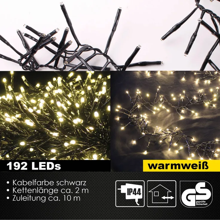 192 LED Cracker Lichterkette 4m Außen Innen Weihnachten Party warmweiss