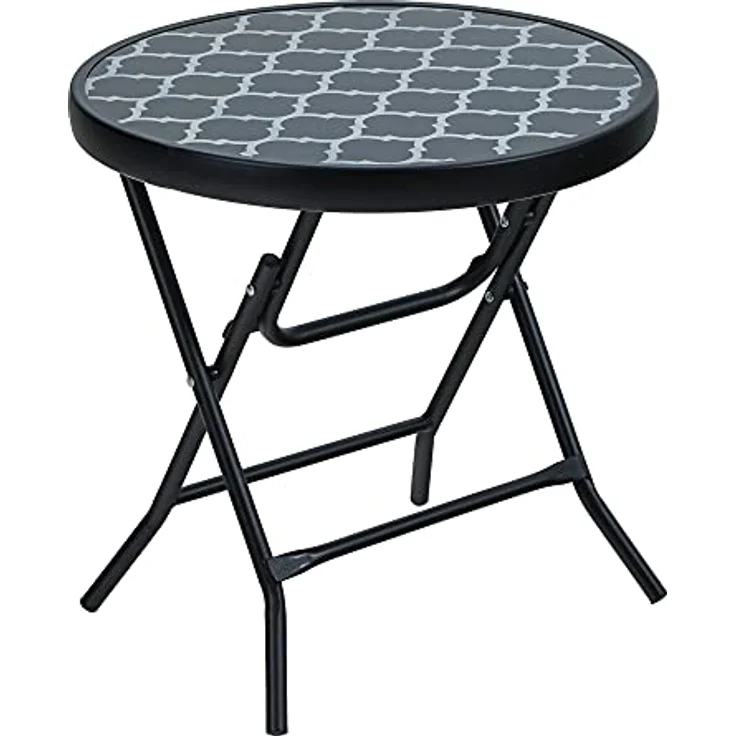 PHIVILLA Klappbar Runder Beistelltisch Glas aus Metall Gartentisch Kaffeetisch Klein Balkontisch wetterfest pflegeleicht für Balkon Garten Terrasse Wohnzimmer – Bild 10