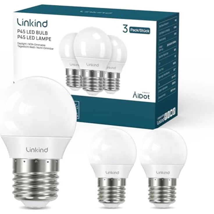 Linkind E27 Golf P45 Lampe 3.4W erzetzt 40Watt, 2700K Warmweiß 470Lumen E27 LED Leuchtmittel G45 Birne, klasse D Energiesparlampe mit 240° Abstrahlwinkel, nicht dimmbar, 3 Stück – Bild 2