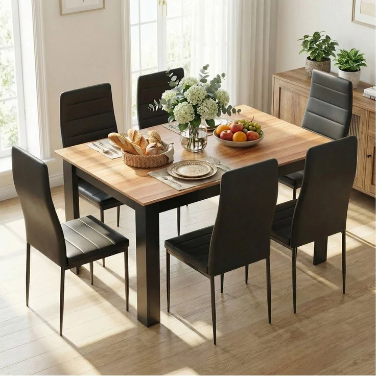 Mondeer Essgruppe Esszimmergruppe (Set, 7-tlg), mit 6 Schwarz Stühlen – Bild 2