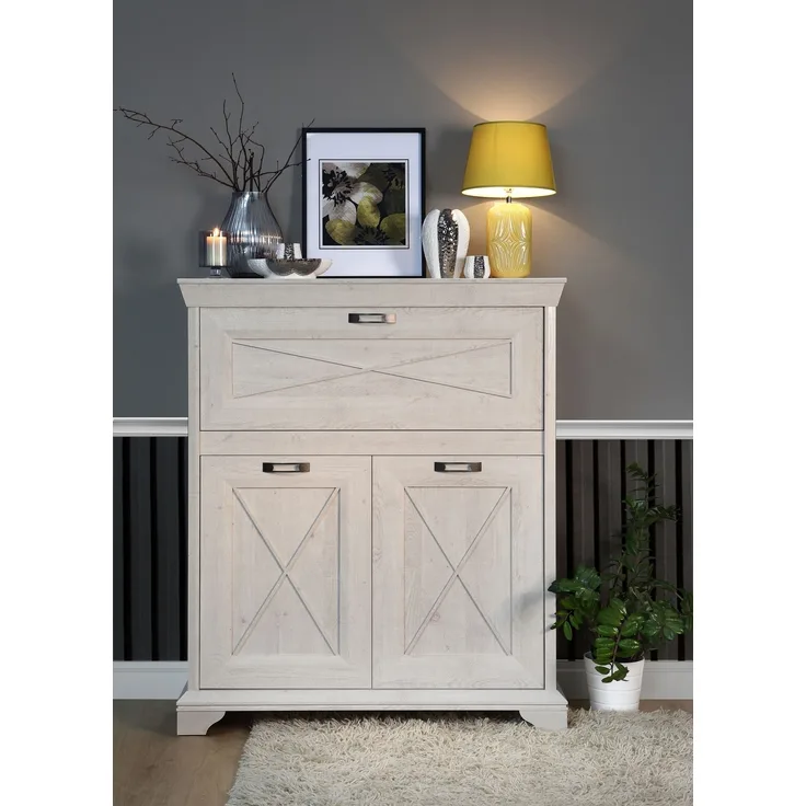 FORTE Kashmir Kommode, Holzwerkstoff, Weiß/Beige, 123 x 143,3 x 48,2 cm