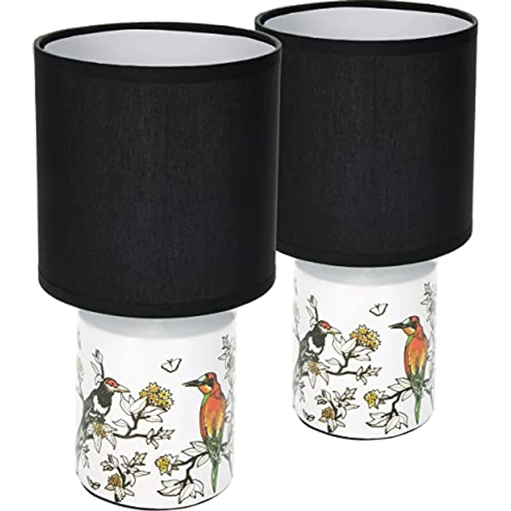 BRUBAKER 2er Set Nachttischlampen Asiatisches Vogel Design, Keramikfuß, 29,5 cm, Weiß Schwarz, E27 Fassung – Bild 6