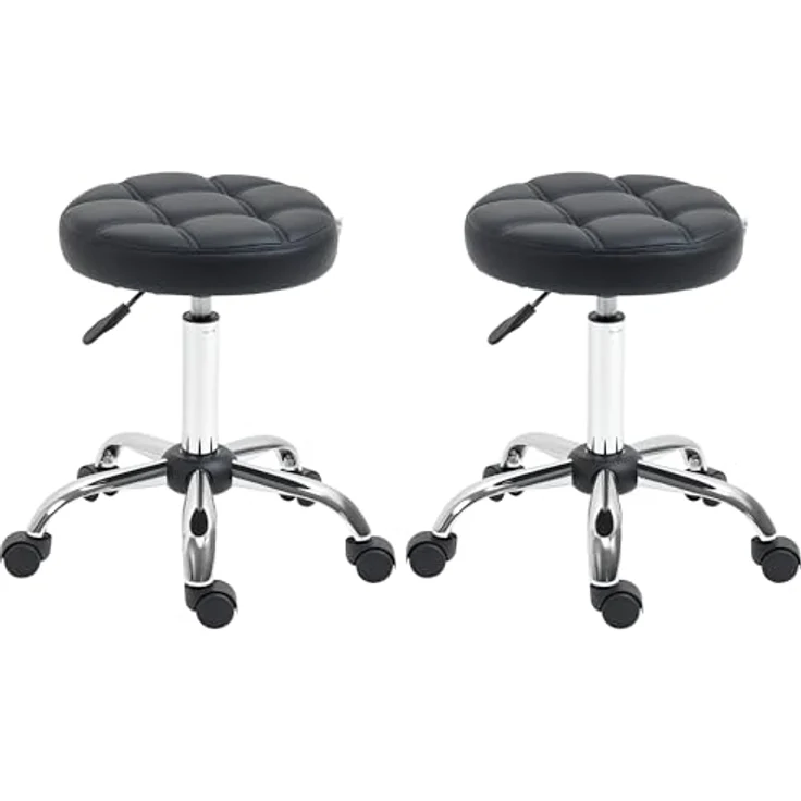 HOMCOM 2er-Set Rollhocker höhenverstellbar, Drehhocker 48-63 cm, Arbeitshocker 360° drehbar, Bürohocker für Büro, Salon, Massage, Spa, Schwarz – Bild 2
