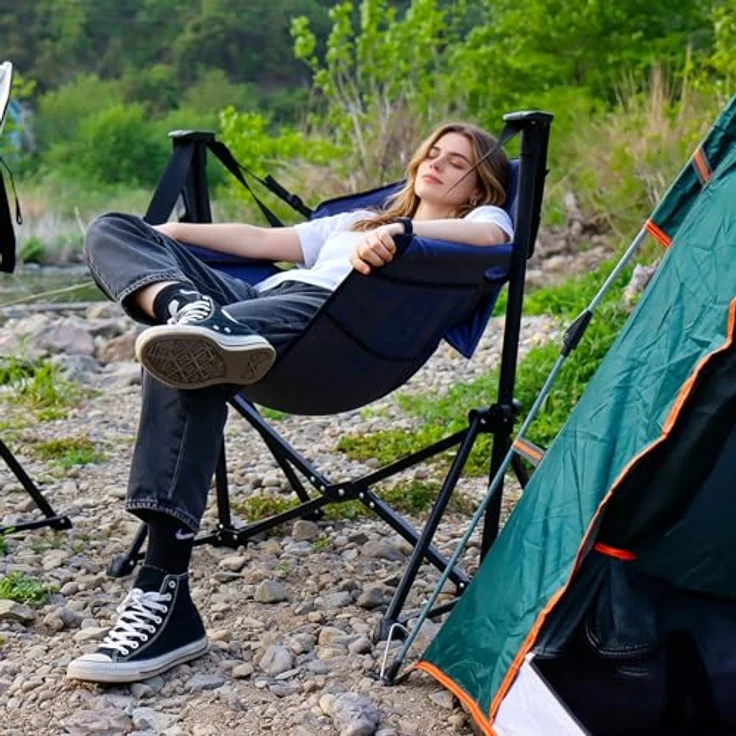 CCLIFE Schaukelstuhl Camping extra groß, Campingstuhl Schaukel Gartenstuhl Faltbar, klappstuhl Outdoor Regiestuhl Strandstuhl – Bild 2