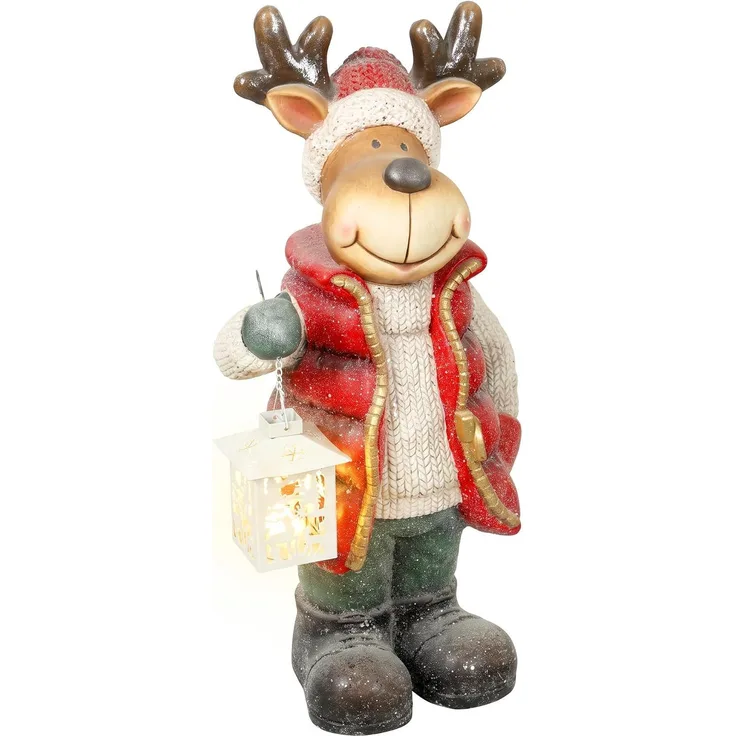 HOMCOM Weihnachtsfigur, Magnesiumoxid, Metall, Rot, 25,5 x 19,5 x 52 cm