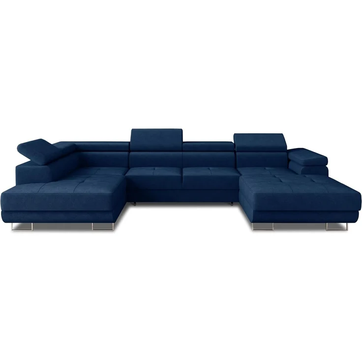Wohnlandschaft Caris U mit Schlaffunktion, einstellbare Kopfstützen und zwei Bettkästen (Blau (Kronos 09), Ecksofa Rechts) – Bild 1