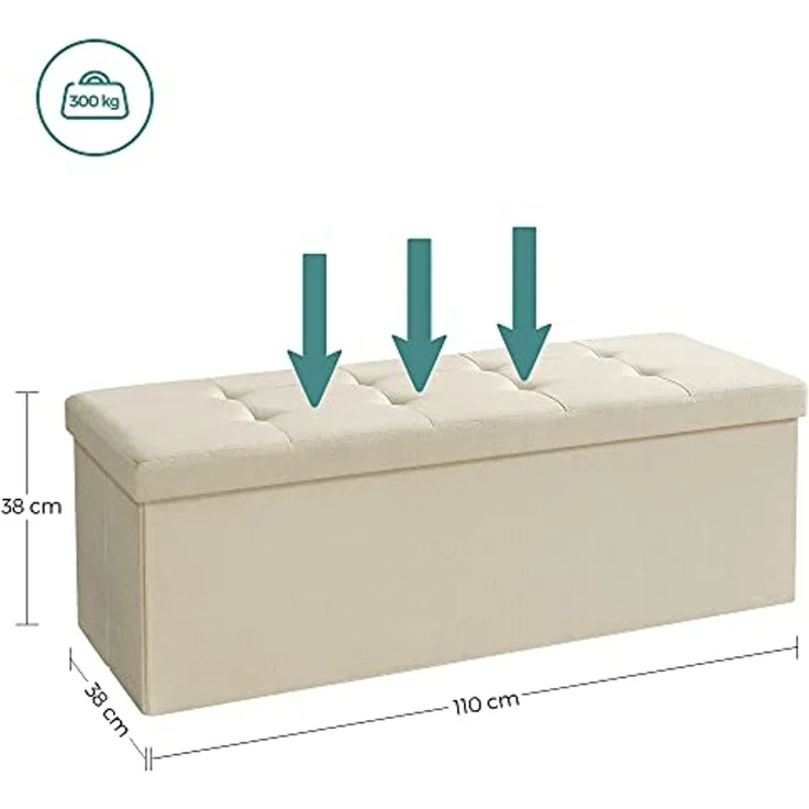 Sitzbank mit Stauraum, 110 cm, klappbare Sitztruhe, Aufbewahrungsbox, Fußbank, Beige – Bild 3