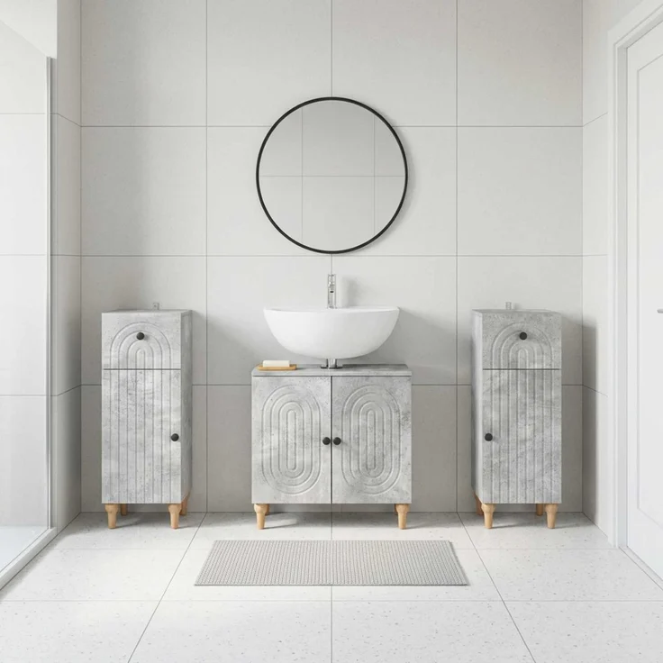 vidaXL 3-teiliges Badezimmer-Schranksystem ALKMAAR 3 stk. Betongrau 3417993 – Bild 1