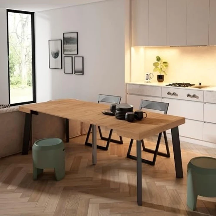 Skraut Home | Ausziehbarertisch | Multifunktionaler ausziehbarer | 220 | Für 10 Gäste | Hölzerne Beine | Moderner Stil | Eiche – Bild 2