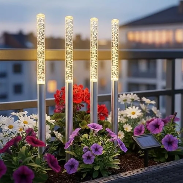 Spetebo LED Gartenleuchte LED Solar Gartenstecker 43 cm im Sprudelsäule Design - 4er Set, Design: Luftblasen, LED fest integriert, warm weiß, Akku ist austauschbar – Bild 7