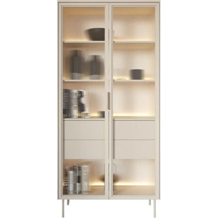 Compleo Glasvitrine mit 2 Schubladen, zweiturig, Stimmungsvolle LED-Beleuchtung