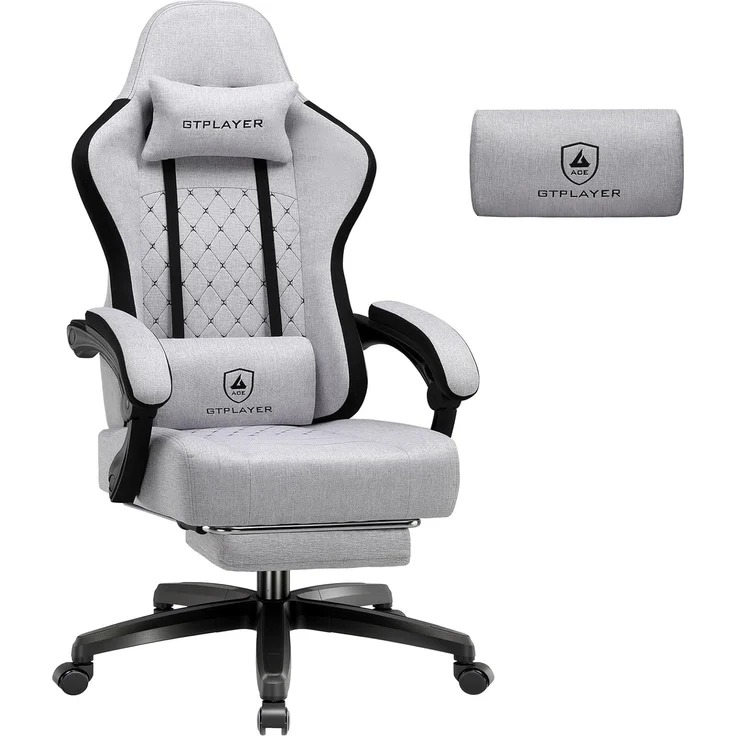 GTPLAYER Gaming-Stuhl Ergonomischer Gaming Sessel Schreibtischstuhl mit Stoffoberfläche (Pacekung), Federsitzkissen mit Fußstütze – Bild 1
