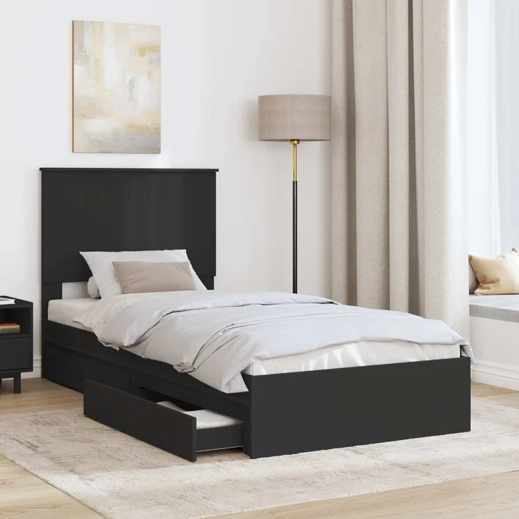vidaXL Aufbewahrungsbett Schwarz 90 x 190 cm Holzwerkstoff 3411251 – Bild 2
