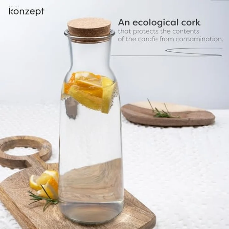 KONZEPT Wasserkaraffe Glaskaraffe mit Korkdeckel, 1 Liter, (Karaffe ideal für Wasser, 1-tlg, Saft, Limonade), ideal für Wasser, Saft, Limonade, Coctails und Milch – Bild 7