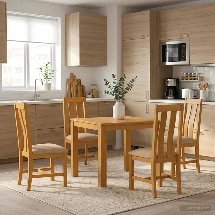 vidaXL Essgruppe BERGEN 5 stk. Beige 90 x 90 x 75 cm Massivholz Eiche 3430336 – Bild 1
