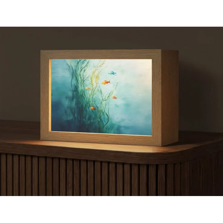 OnlyWow Tischleuchte Lightbox Wasserpflanzen - Fische - Farbenfroh - Wasser, Dimmbar, Farbwechsel, LED, Warmweiß, Kaltweiß, Neutralweiß Einstellbar, Tischlampe, Schreibtischlampe, Desk, Dimmbar, mit Kabel, LED
