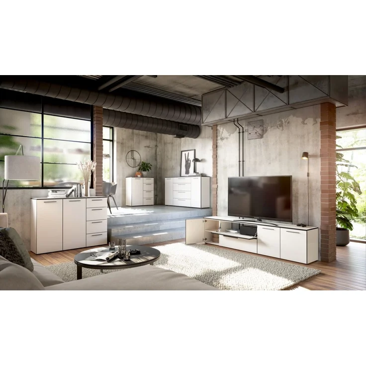 Novel 'SOUL' Sideboard, Holznachbildung weiß, 135 x 99.8 x 40 cm, mit Softclose und Schubladen – Bild 6