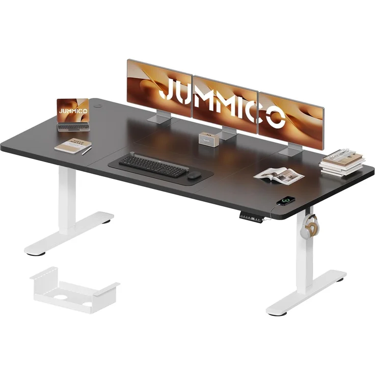 JUMMICO Höhenverstellbarer Schreibtisch 200x80 cm mit Kabelwanne, Höhenverstellbar Elektrisch Stehpult mit USB-Buchse, Computertisch, Ergonomischer Steh-Sitz Tisch, Bürotisch
