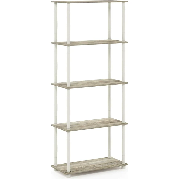 Furinno Regal mit 4 Fächern, holz, Sonoma Eiche/Weiß, 29. 46x29. 46x145. 8 cm – Bild 1