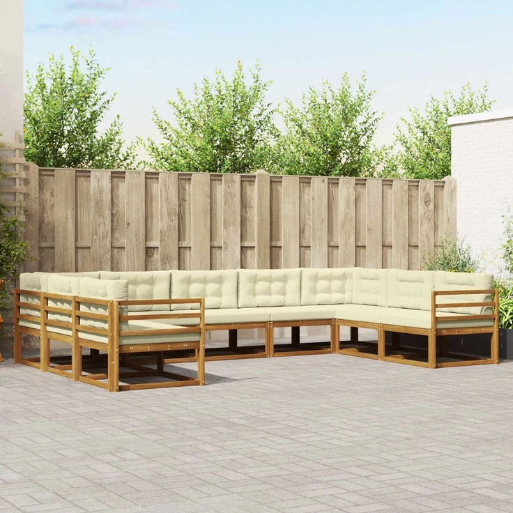 vidaXL Outdoor-Sofagarnitur 9 stk. 9-Sitzer Natur und Creme 3368153 – Bild 1