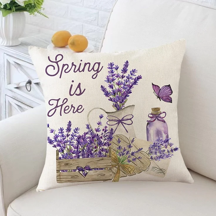 Kissenbezüge 45×45 cm 4er-Set Lila Blumen, Frühling Farmhouse Dekokissen, Sofa Wohnzimmer – Bild 4