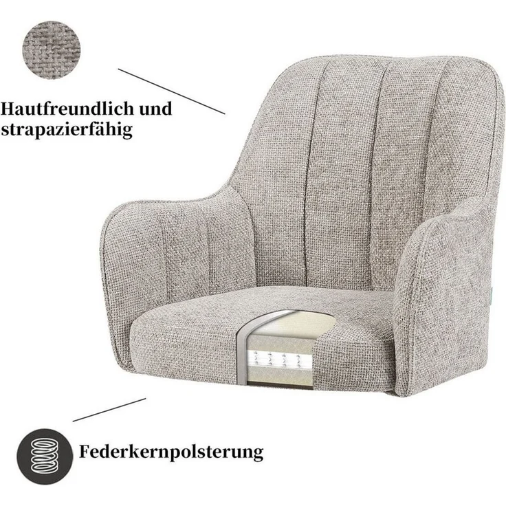 DUBI Möbel Polsterstuhl Esszimmerstuhl THOMAS-ZARA drehbar mit Armlehnen, Bequeme Federkernpolsterung, wahlweise Holz- oder Metallgestell – Bild 3