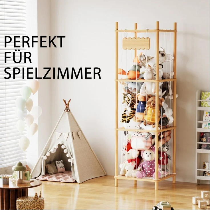 SpaceAid Kinderregal Holz Kuscheltier Aufbewahrung, Stofftier Aufbewahrung, Vertikal platzsparend – Bild 4