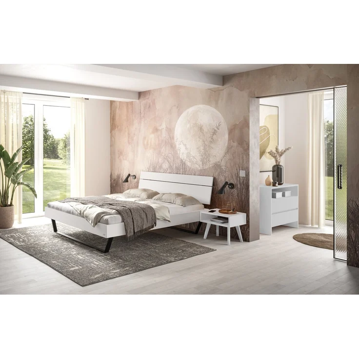 Hasena Bett Romeo Weiß mit schwarzen Metallkufen 140x210 cm, Fußhöhe 20 cm MDF weiss deckend – Trento – Bild 2