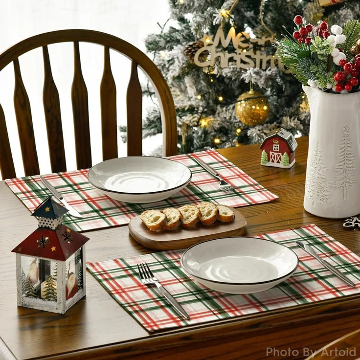 ABC Weihnachts-Platzset im Büffelkaromuster, 6-teilig, rot-grün kariert, 30 x 45 cm – Bild 4